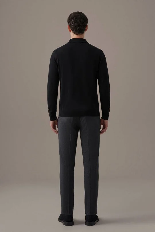 Extrafine Merino Fermuarlı Siyah Triko Hırka