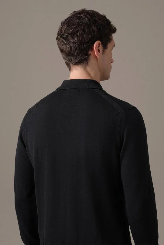 Extrafine Merino Fermuarlı Siyah Triko Hırka
