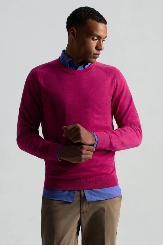 Merino Yün Fuşya Bisiklet Yaka Triko