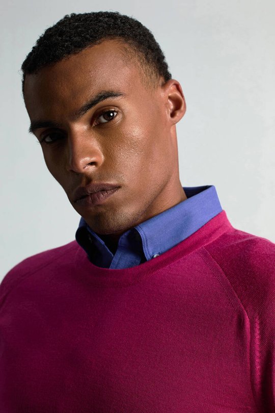 Merino Yün Fuşya Bisiklet Yaka Triko