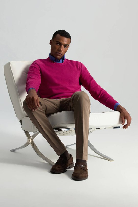 Merino Yün Fuşya Bisiklet Yaka Triko