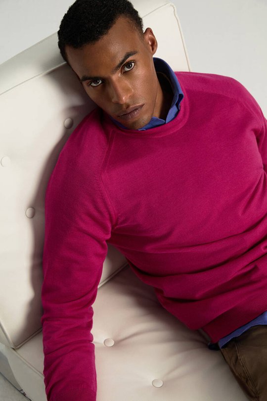 Merino Yün Fuşya Bisiklet Yaka Triko