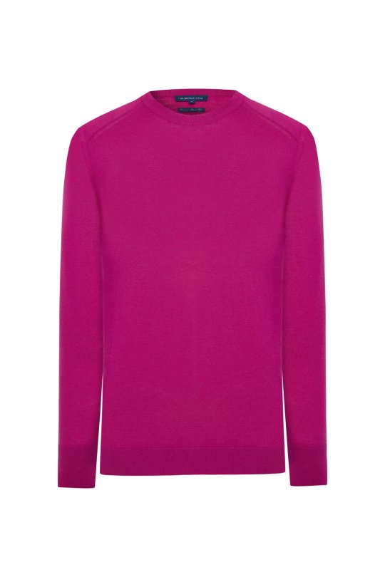 Merino Yün Fuşya Bisiklet Yaka Triko