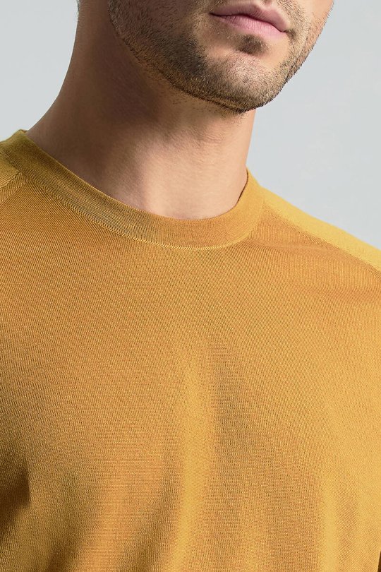 Merino Yün Hardal Rengi Bisiklet Yaka Triko