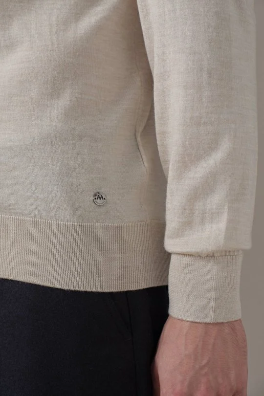 Hemington - Merino Yün İpek Karışım Fermuarlı Bej Polo Triko (4)