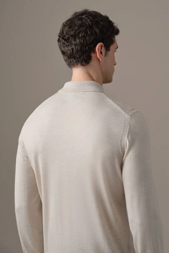 Hemington - Merino Yün İpek Karışım Fermuarlı Bej Polo Triko (5)