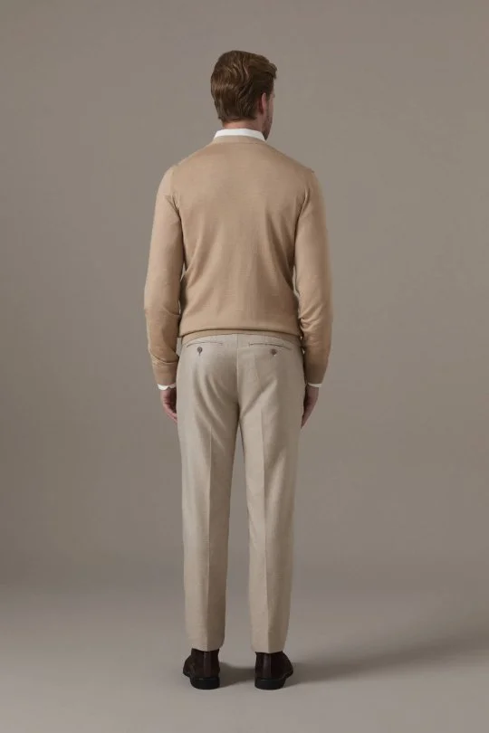 Merino Yün İpek Karışım Örgü Desenli Camel Hırka