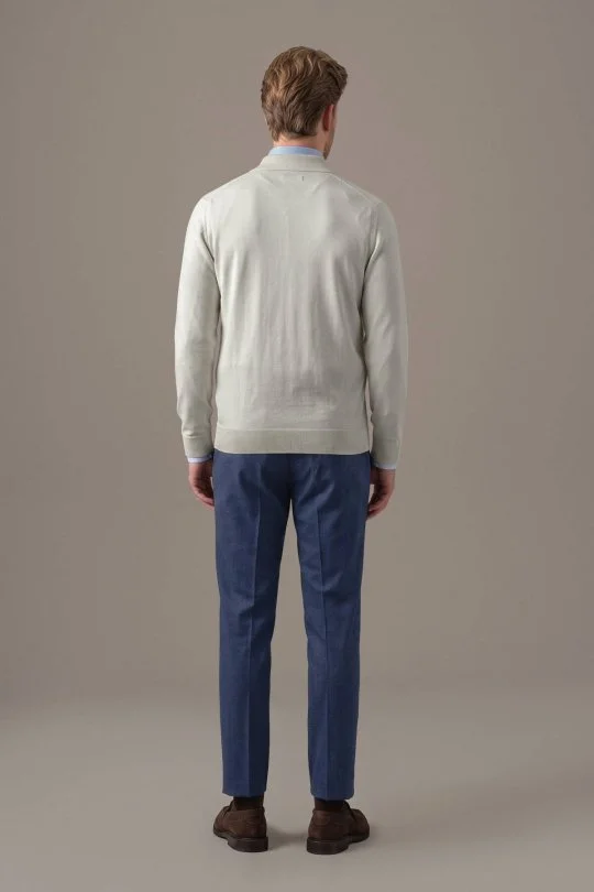 Hemington - Merino Yün İpek Karışım Polo Yaka Yarım Fermuarlı Açık Bej Triko (5)