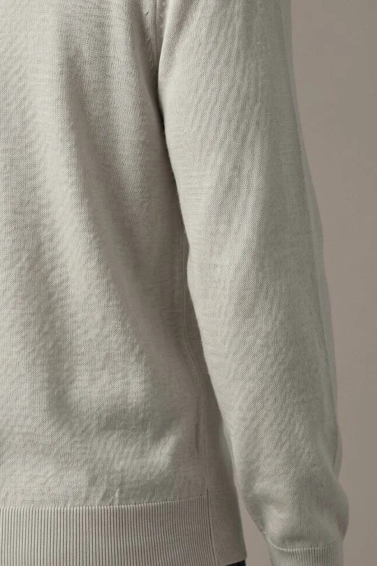 Hemington - Merino Yün İpek Karışım Polo Yaka Yarım Fermuarlı Açık Bej Triko (4)