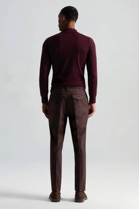 Hemington - Merino Yün İpek Karışım Polo Yaka Yarım Fermuarlı Bordo Triko (3)