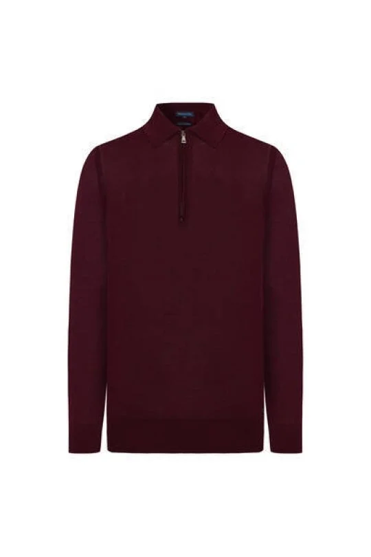 Hemington - Merino Yün İpek Karışım Polo Yaka Yarım Fermuarlı Bordo Triko (6)