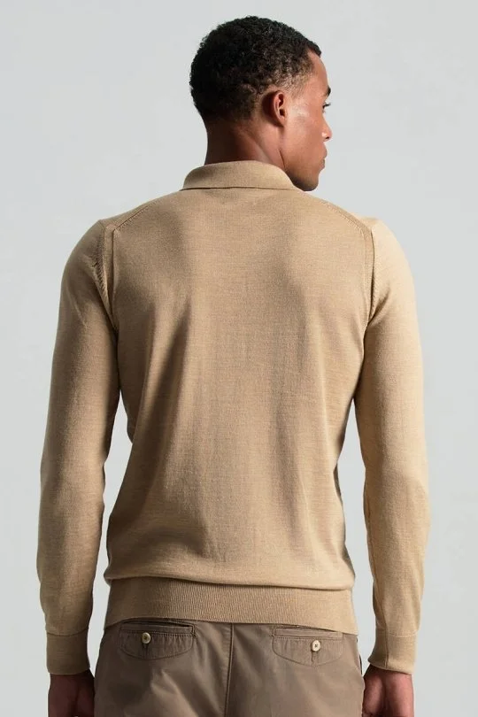 Hemington - Merino Yün İpek Karışım Polo Yaka Yarım Fermuarlı Camel Triko (3)
