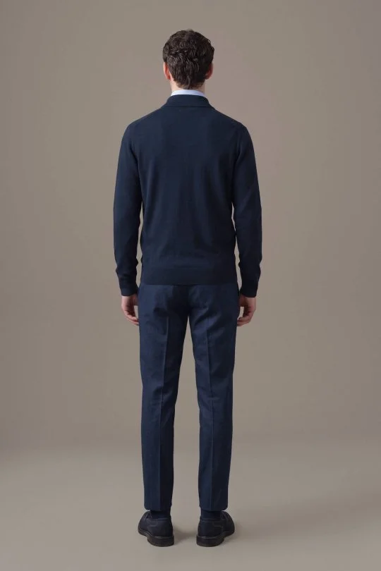 Hemington - Merino Yün İpek Karışım Polo Yaka Yarım Fermuarlı Lacivert Triko (5)