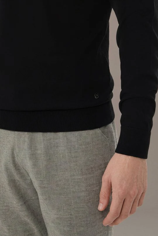 Merino Yün İpek Karışım Polo Yaka Yarım Fermuarlı Siyah Triko