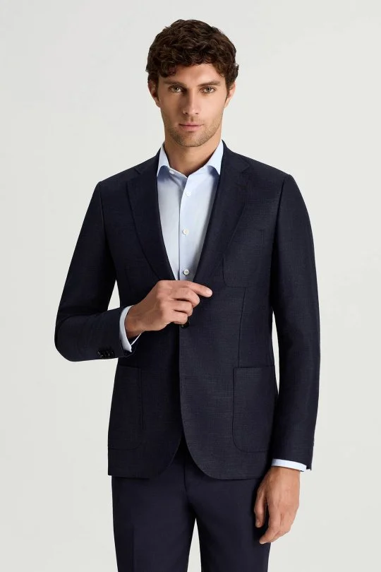 Hemington - Merino Yün-İpek-Keten Karışım Lacivert Blazer Ceket (1)