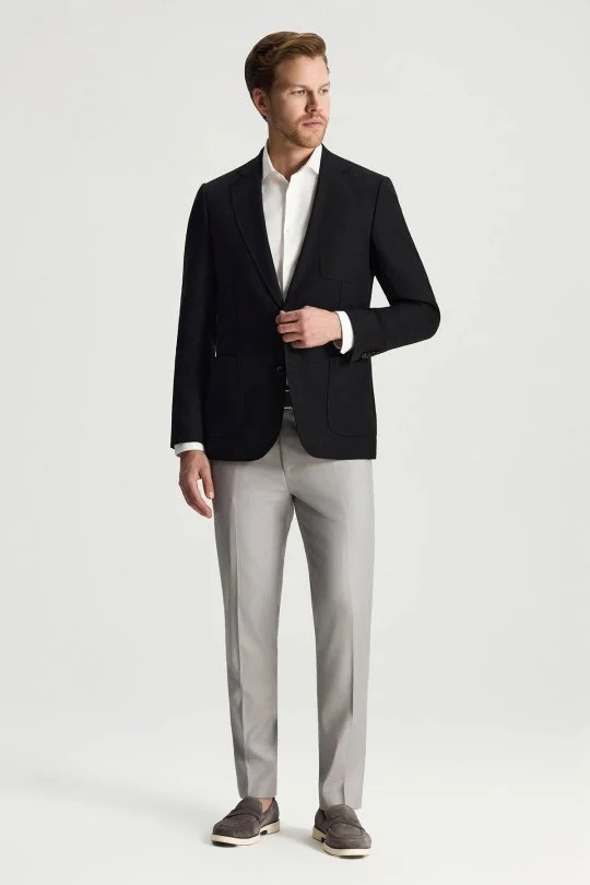 Hemington - Merino Yün-İpek-Keten Karışım Siyah Blazer Ceket (3)