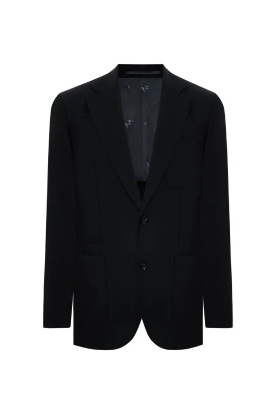 Hemington - Merino Yün-İpek-Keten Karışım Siyah Blazer Ceket (7)