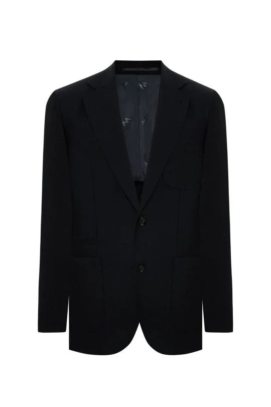 Hemington - Merino Yün-İpek-Keten Karışım Siyah Blazer Ceket (7)