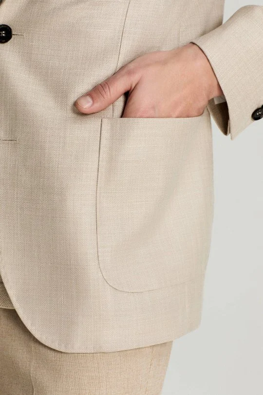 Hemington - Merino Yün-İpek-Keten Karışım Taş Rengi Blazer Ceket (4)