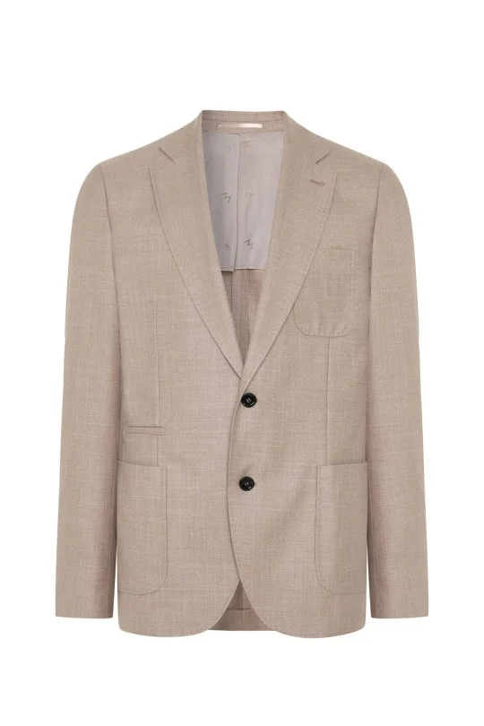 Hemington - Merino Yün-İpek-Keten Karışım Taş Rengi Blazer Ceket (6)