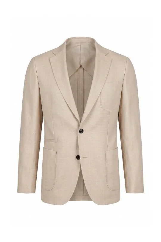 Merino Yün-İpek-Keten Karışım Taş Rengi Blazer Ceket