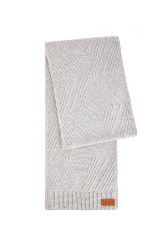 Merino Yün Kaşmir Karışım Desenli Açık Gri Atkı