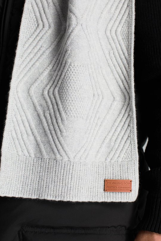 Merino Yün Kaşmir Karışım Desenli Açık Gri Atkı