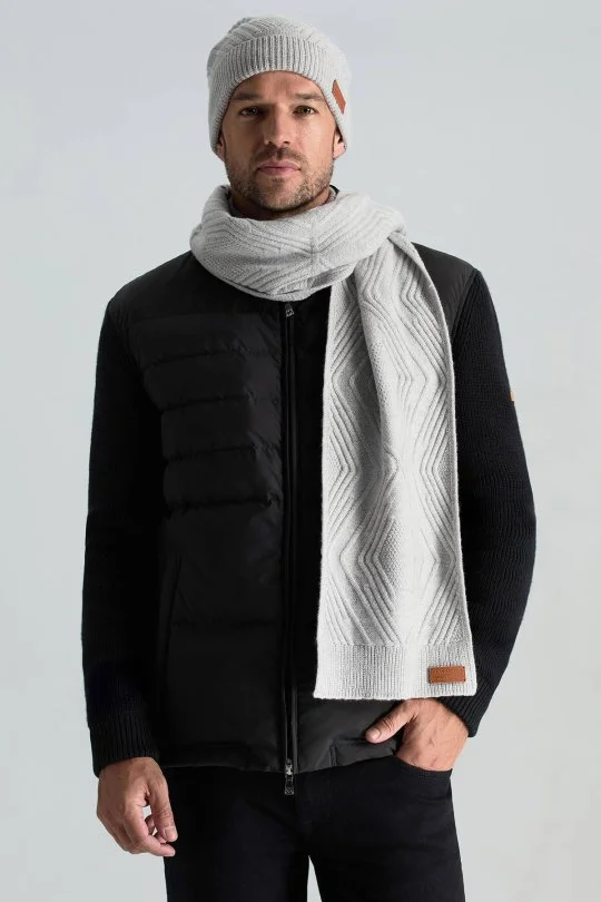 Hemington - Merino Yün Kaşmir Karışım Desenli Açık Gri Bere (2)