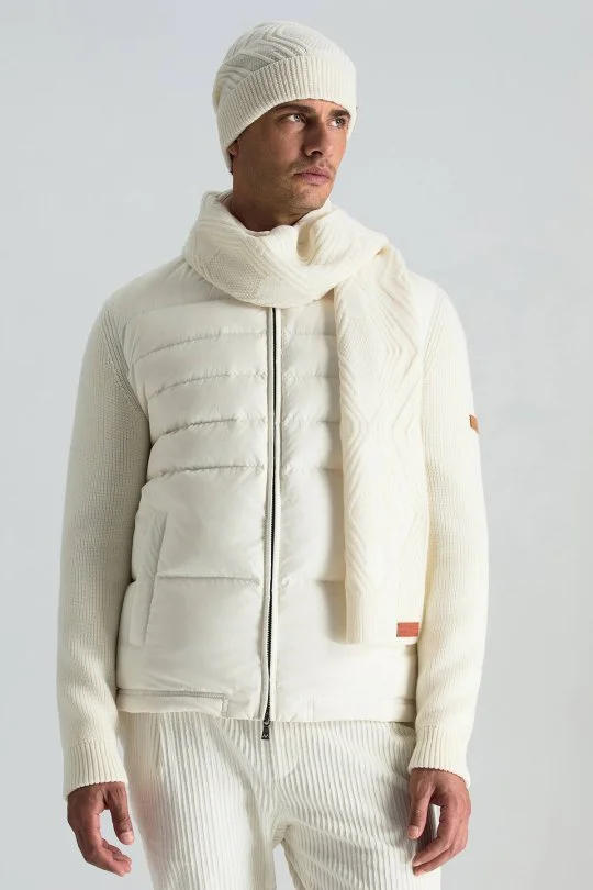 Hemington - Merino Yün Kaşmir Karışım Desenli Beyaz Atkı