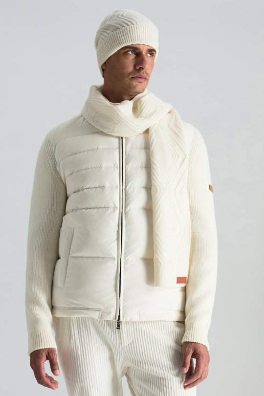 Merino Yün Kaşmir Karışım Desenli Beyaz Bere