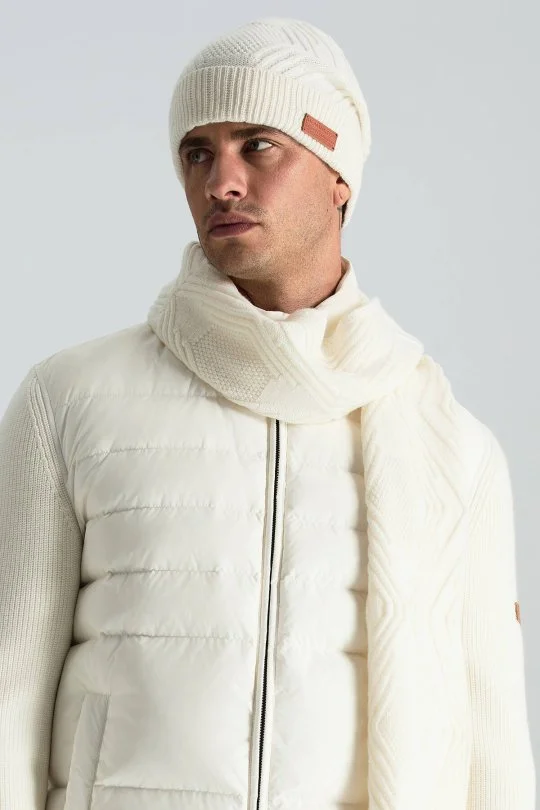 Hemington - Merino Yün Kaşmir Karışım Desenli Beyaz Bere