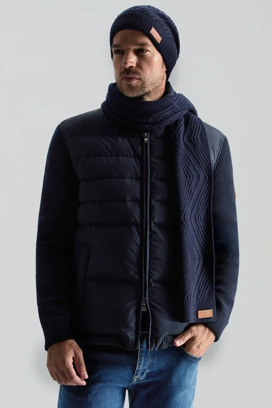 Hemington - Merino Yün Kaşmir Karışım Desenli Lacivert Atkı