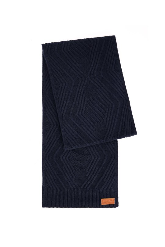 Merino Yün Kaşmir Karışım Desenli Lacivert Atkı