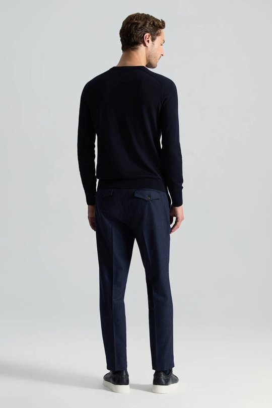 Merino Yün Lacivert Bisiklet Yaka Triko