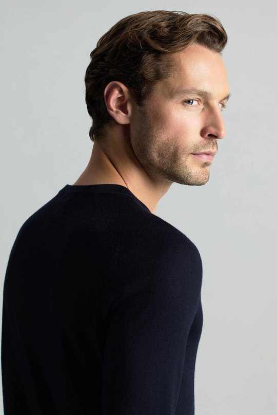 Merino Yün Lacivert Bisiklet Yaka Triko