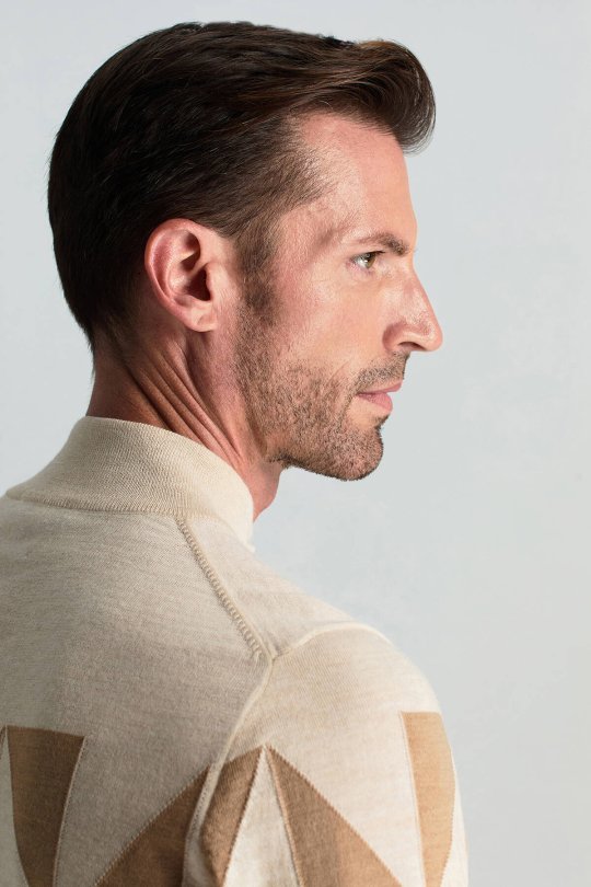 Merino Yün Lupetto Yaka Desenli Kahverengi Triko