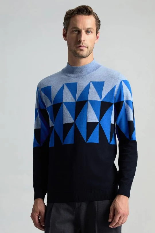 Hemington - Merino Yün Lupetto Yaka Desenli Lacivert Triko (1)