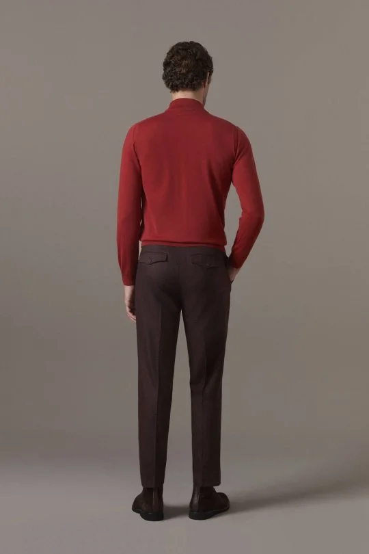 Merino Yün Lupetto Yaka Kırmızı Triko