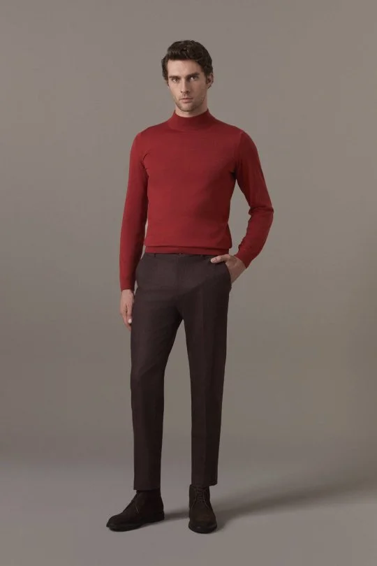 Merino Yün Lupetto Yaka Kırmızı Triko