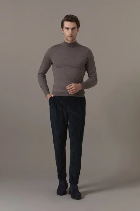 Merino Yün Lupetto Yaka Vizon Triko