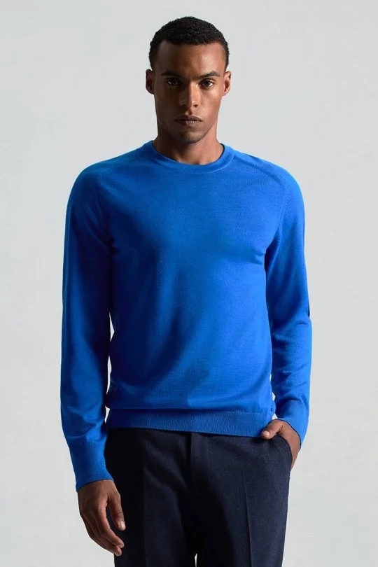 Hemington - Merino Yün Mavi Bisiklet Yaka Triko