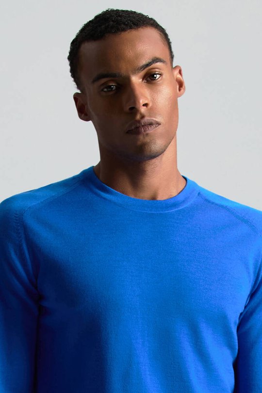 Merino Yün Mavi Bisiklet Yaka Triko