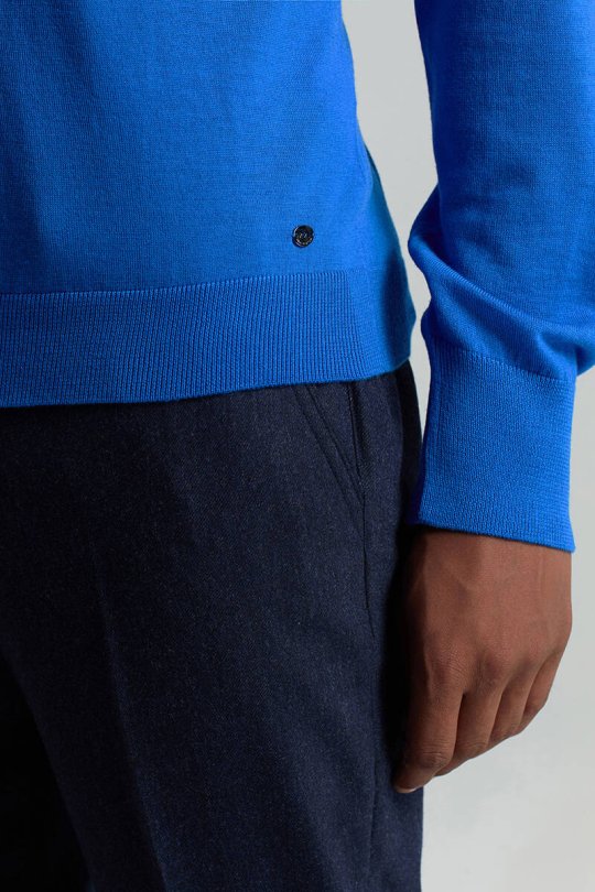 Merino Yün Mavi Bisiklet Yaka Triko