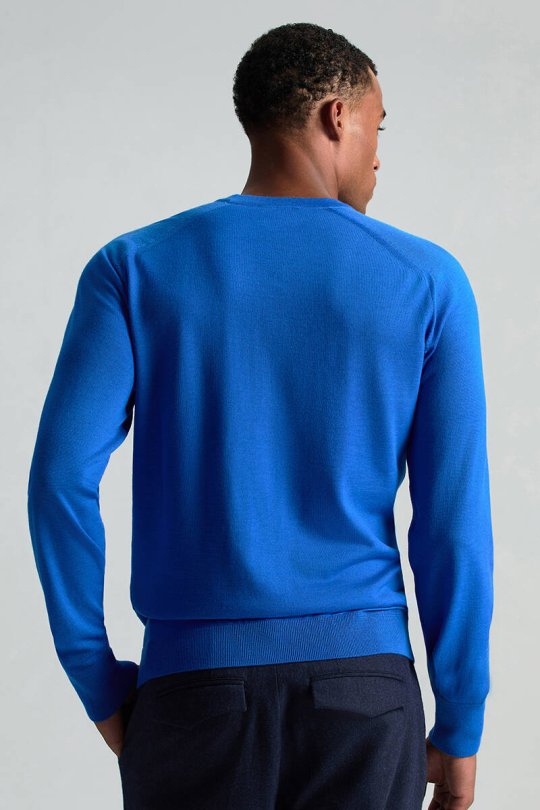 Merino Yün Mavi Bisiklet Yaka Triko