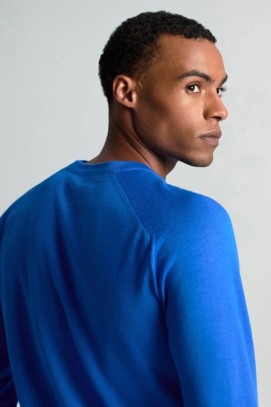 Merino Yün Mavi Bisiklet Yaka Triko