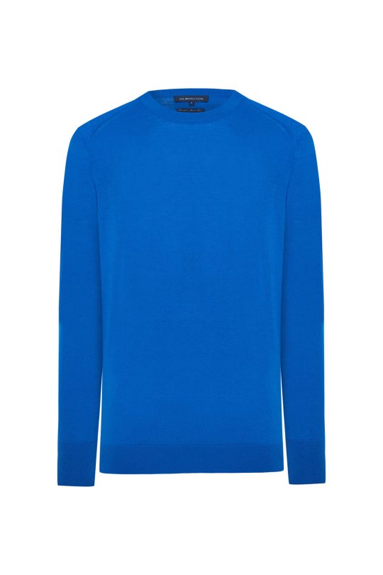 Merino Yün Mavi Bisiklet Yaka Triko