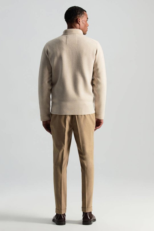 Merino Yün Metal Düğme Cepli Açık Bej Triko Ceket