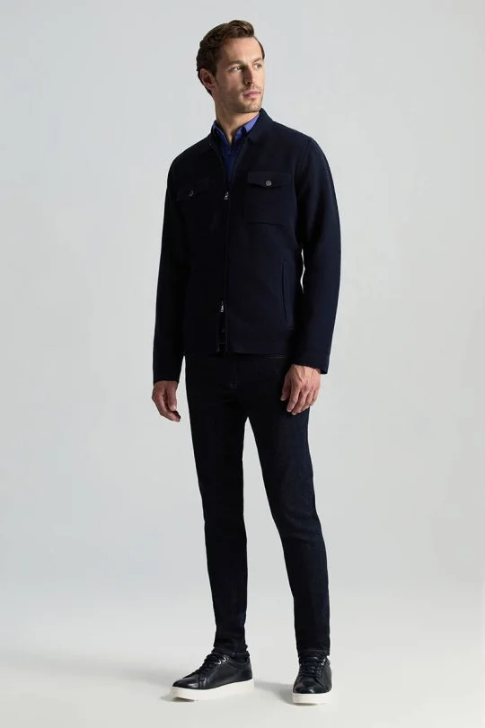 Hemington - Merino Yün Metal Düğme Cepli Lacivert Triko Ceket (1)
