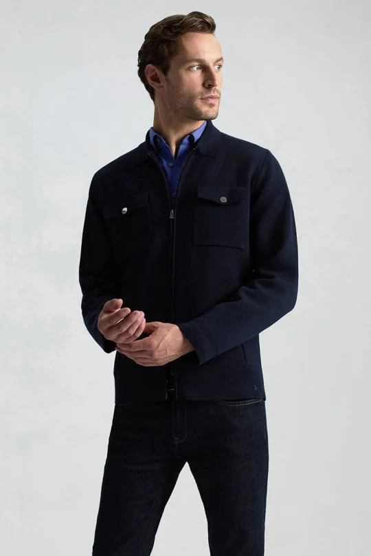 Hemington - Merino Yün Metal Düğme Cepli Lacivert Triko Ceket (2)
