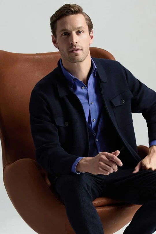 Hemington - Merino Yün Metal Düğme Cepli Lacivert Triko Ceket (5)